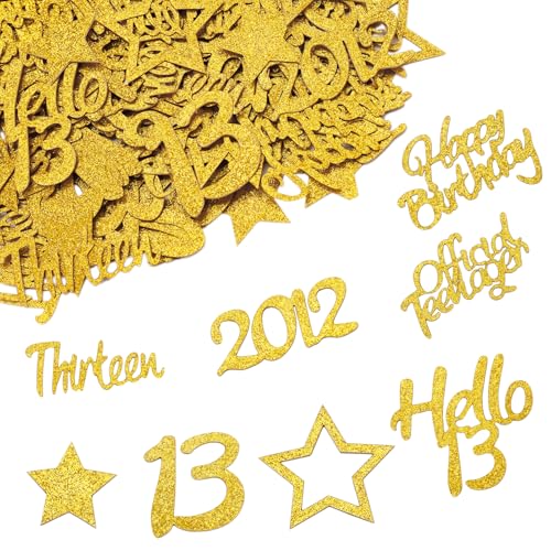 DazzJoy Glitzer Original Konfetti 13 Geburtstag Mädchen Jungen Deko, 120 Stk Streudeko Official Teenager Deko Gold,13. Geburtstag Mädchen Tischdeko,Geburtstagsdeko 13 Jahre,Geschenk für 13 Jahre Jungs von Dazzjoy
