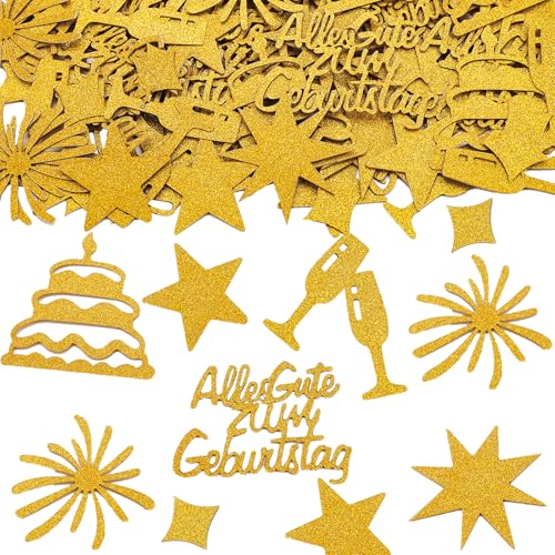 DazzJoy Glitzer Alles Gute zum Geburtstag Konfetti, 100 Stk Streudeko Geburtstag Tischdeko Gold, Groß Konfetti Geburtstags, Happy Birthday Deko Luftschlangen Confetti, Geburtstagsdeko Tisch Mann Frau von Dazzjoy