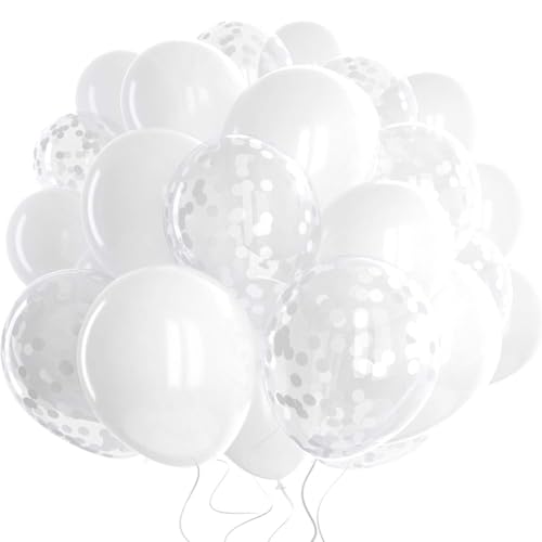 DazzJoy Luftballons Weiß, 60 Stk Metallic Weiße Luftballons Hochzeit Deko, Weiße Ballons Kindergeburtstag Deko, Weiß Konfetti Luftballon für Mädchen Weisse Thema Geburtstag Party, Hochzeit, Babyparty von Dazzjoy