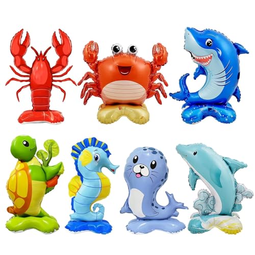 DazzJoy 7 Stück Meerestiere Luftballons Stehend, XXL Ozean Luftballon Ballons Tiere, Delfin Krabbe Hai Schildkröte Garnele Seepferdche Siegel Meerestiere Folienballon Stehend für Kindergeburtstag Deko DazzJoy 7 Stück Meerestiere Luftballons Stehend, XXL Ozean Luftballon Ballons Tiere, Delfin Krabbe Hai Schildkröte Garnele Seepferdche Siegel Meerestiere Folienballon Stehend für Kindergeburtstag Deko von Dazzjoy