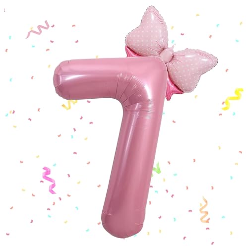 Zahlen Luftballon 7. Geburtstag, 40 Zoll Schleife Folienballon Zahl 7, Zahlenballon 7 Helium Ballon Rosa,Luftballon 7 Geburtstag Deko für 7 Jahre Mädchen Geburtstagsdeko,Babyparty,Jubiläum Party Deko von Dazzjoy