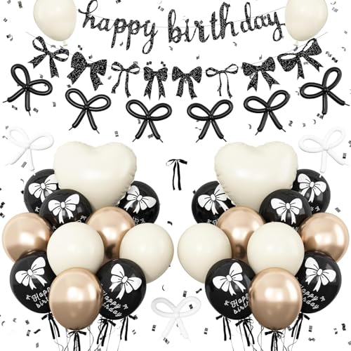 DazzJoy Schleifen Luftballons Geburtstag Creme Schwarz Set mit Happy Birthday Girlande DazzJoy Schleifen Luftballons Geburtstag Creme Schwarz Set mit Happy Birthday Girlande von Dazzjoy