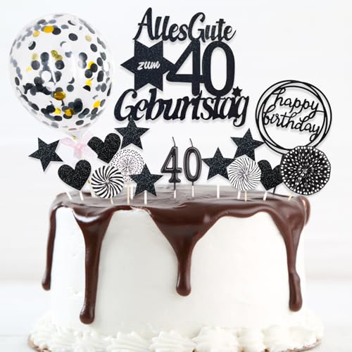 DazzJoy 19 Stk Tortendeko 40 Geburtstag Frau Mann,Alles Gute zum 40 Geburtstag,Cake Topper 40 Geburtstag Deko,Torten Deko 40. Geburtstag Deko mit Geburtstagskerzen,Kuchendeko 40. Geburtstag Frauen von Dazzjoy