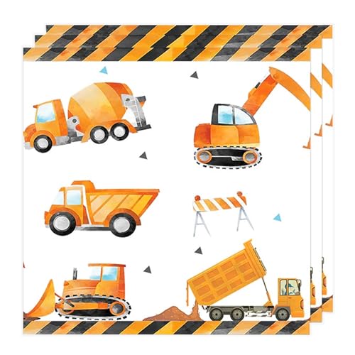DazzJoy Baustelle Servietten Kindergeburtstag,20 Stück Servietten Bagger,Baustellen Servietten Geburtstag Kinder,Geburtstagsdeko Baufahrzeuge Papierservietten,Einweggeschirr Servietten Traktor 33x33cm von Dazzjoy