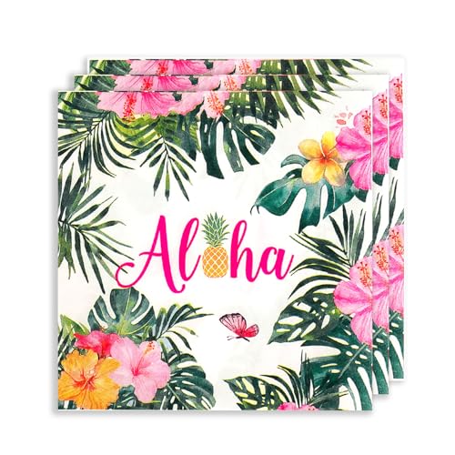 DazzJoy 20 Stk Servietten Hawaii Party Deko 33x33cm, Sommer Servietten Bunt, Blumen Dschungel Servietten,Aloha Hawaii Tischdeko,Palmblätter Papierservietten für Beach,Gartenparty Geburtstag Dekoration von Dazzjoy