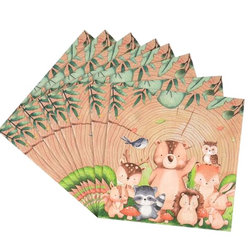 DazzJoy Waldtiere Servietten Kindergeburtstag, 20× Servietten Waldtiere Geburtstag Deko,Tiere Servietten Geburtstags Kinder,Dschungel Papierservietten,Safari Serviette für 1. Geburtstag Junge Mädchen von Dazzjoy