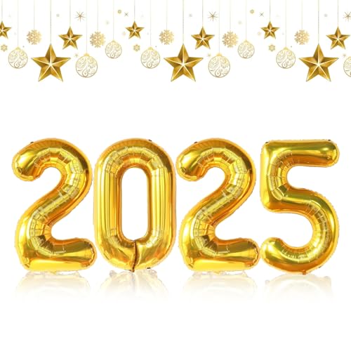 DazzJoy Silvester Deko 2025 Zahlen Luftballon Gold, 32 Zoll Happy New Year Ballon, Neujahr Folienballon für Neujahrsdeko, Silvester Dekoration, Party Zubehör von Dazzjoy