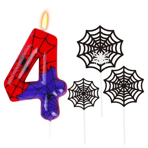 DazzJoy Spider Geburtstagskerzen Zahlen 4, Spidey Kerze 4 Geburtstag Junge, Spinnen Geburtstagskerze 4. Geburtstag Junge, Spidey Geburtstagskerzen Kuchen 4 Jahre, Spider Zahlen Kerzen 4(ca.5,8cm) DazzJoy Spider Geburtstagskerzen Zahlen 4, Spidey Kerze 4 Geburtstag Junge, Spinnen Geburtstagskerze 4. Geburtstag Junge, Spidey Geburtstagskerzen Kuchen 4 Jahre, Spider Zahlen Kerzen 4(ca.5,8cm) von Dazzjoy