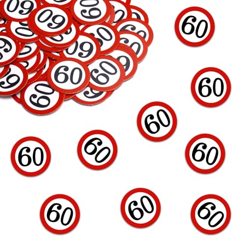DazzJoy Konfetti 60 Geburtstag Deko,100 Stk Verkehrsschild Tischdeko 60 Geburtstag Frau Mann, Streudeko 60. Geburtstags Deko Konfetti,60 Geburtstage Frauen Männer Confetti,60. Jahre Tischdeko Geschenk von Dazzjoy