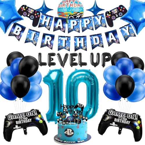 DazzJoy Videospiele Deko 10 Geburtstag Junge Blau, Gaming Geburtstagsdeko 10 Jahre Junge, Spiel Luftballon 10. Geburtstag Junge, Gamer Deko Geburtstag 10 Jahre Junge, Game Luftballons 10 Jahre Junge von Dazzjoy