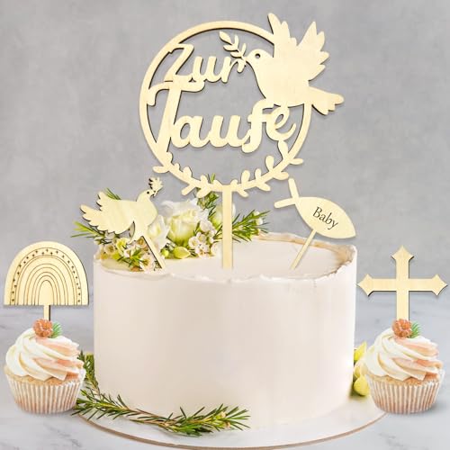 DazzJoy 5 Stk Holz Cake Topper Taufe Personalisiert, Tortendeko für Junge und Mädchen, Taufetortenaufleger, Zur Taufe Deko, Tauftorte DazzJoy 5 Stk Holz Cake Topper Taufe Personalisiert, Tortendeko für Junge und Mädchen, Taufetortenaufleger, Zur Taufe Deko, Tauftorte von Dazzjoy