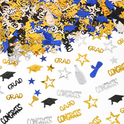 DazzJoy Konfetti Graduation Deko 2025 Bachelor Deko, 500 Stk Glitzer Streudeko Abschluss Ausbildung Blau Gold,Stern,Doktorhut Tischdeko Prüfung Bestanden,Abitur Absolventen,Bestandene Prüfung Geschenk von Dazzjoy