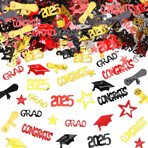 DazzJoy Konfetti Graduation Deko 2025 Bachelor Deko,500 Stück Glitzer Streudeko Abschluss Ausbildung Rot Gold,Stern,Doktorhut Tischdeko Prüfung Bestanden,Abitur Absolventen,Bestandene Prüfung Geschenk von Dazzjoy