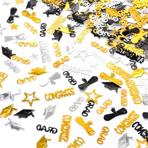 DazzJoy Konfetti Graduation Deko 2025 Bachelor Deko, 500 Stück Streudeko Abschluss Ausbildung Schwarz Gold, Stern,Doktorhut Tischdeko Prüfung Bestanden, Abitur Absolventen,Bestandene Prüfung Geschenk von Dazzjoy