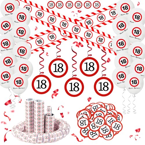 Deko 18. Geburtstag Junge Mädchen,18 Geburtstag Deko Set mit Absperrband 18. Geburtstage Deko,Luftballons,Luftschlangen,Konfetti,Spiralen Girlande,Verkehrsschild Geburtstagsdeko 18 Jahre Junge Mädchen Deko 18. Geburtstag Junge Mädchen,18 Geburtstag Deko Set mit Absperrband 18. Geburtstage Deko,Luftballons,Luftschlangen,Konfetti,Spiralen Girlande,Verkehrsschild Geburtstagsdeko 18 Jahre Junge Mädchen von Dazzjoy