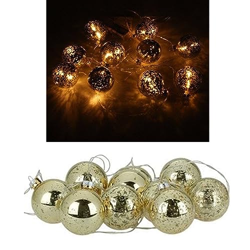 LED Lichterkette mit 10 goldenen LED Glas- Weihnachtskugeln, Batteriebetrieben von DbKW