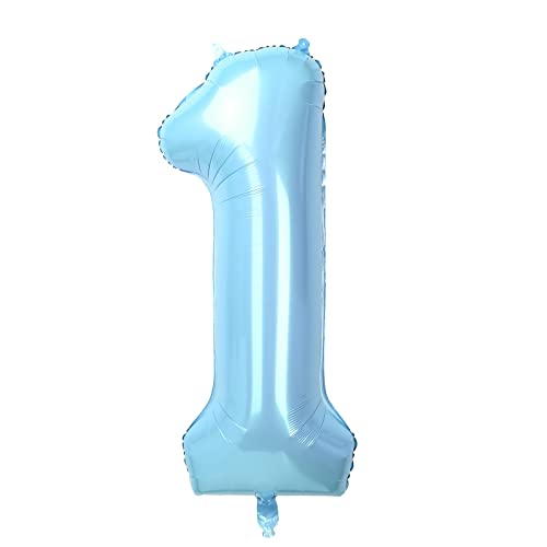 101,6 cm großer Luftballon mit Zahl 1 für Geburtstagsparty-Dekorationen, groß, selbstaufblasende Heliumfolien-Zahlenballons 0-9 für Alters-/Jubiläums-/Feier-Luftballons Dekorationen (Babyblau #1) von Dbmoon
