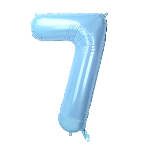 101,6 cm großer Luftballon mit der Zahl 7 in Babyblau für Geburtstagsparty-Dekorationen, groß, selbstaufblasende Heliumfolien-Zahlenballons 0-9 für Alters-/Jubiläums-/Feier-Luftballons Dekorationen von Dbmoon