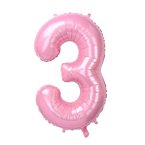 Dbmoon 40'' Groß Folienballon Zahl 3 Rosa, Zahlen Luftballon 0-9, Helium Ballons Zahlen für Mädchen Jungen Geburtstag Dekoration/Jubiläums Dekoration/Feier Ballons Dekorationen (Rosa#3) von Dbmoon