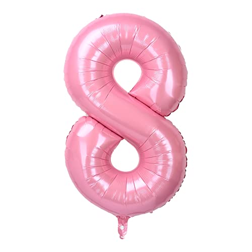 40" Groß Folienballon Zahl 8 Rosa, Zahlen Luftballon 0-9, Helium Ballons Zahlen für Mädchen Jungen Geburtstag Dekoration/Jubiläums Dekoration/Feier Ballons Dekorationen (Rosa#8) von Dbmoon