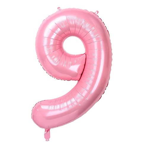 40" Groß Folienballon Zahl 9 Rosa, Zahlen Luftballon 0-9, Helium Ballons Zahlen für Mädchen Jungen Geburtstag Dekoration/Jubiläums Dekoration/Feier Ballons Dekorationen (Rosa#9) von Dbmoon