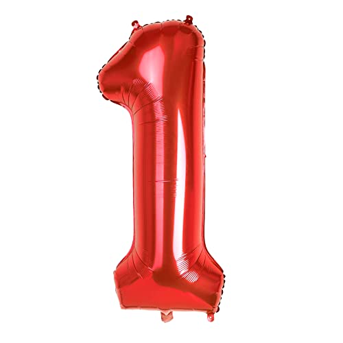 40" Rot Folienballon Zahl 1, 0-9 Zahlen Luftballon Groß, Helium Ballons Zahlen für Mädchen Jungen Geburtstagsdeko/Jubiläums Deko/Silvester Deko (Rot#1) von Dbmoon