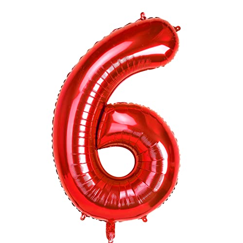 40" Rot Folienballon Zahl 6, 0-9 Zahlen Luftballon Groß, Helium Ballons Zahlen für Mädchen Jungen Geburtstagsdeko/Jubiläums Deko/Silvester Deko (Rot#6) von Dbmoon