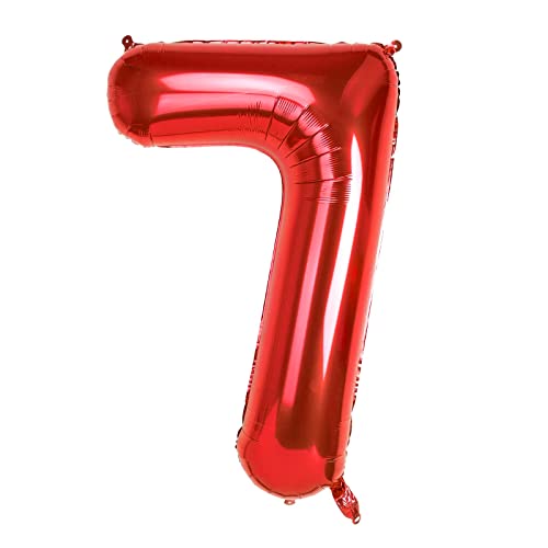 40" Rot Folienballon Zahl 7, 0-9 Zahlen Luftballon Groß, Helium Ballons Zahlen für Mädchen Jungen Geburtstagsdeko/Jubiläums Deko/Silvester Deko (Rot#7) von Dbmoon
