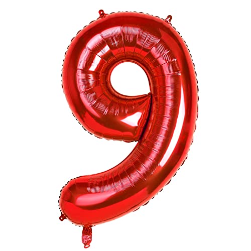 40" Rot Folienballon Zahl 9, 0-9 Zahlen Luftballon Groß, Helium Ballons Zahlen für Mädchen Jungen Geburtstagsdeko/Jubiläums Deko/Silvester Deko (Rot#9) von Dbmoon