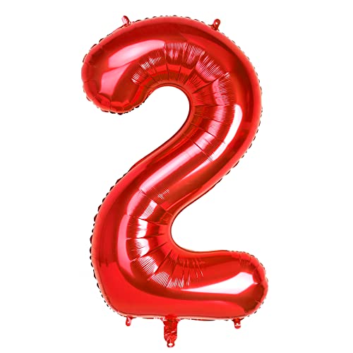 Dbmoon 40'' Rot Folienballon Zahl 2, 0-9 Zahlen Luftballon Groß, Helium Ballons Zahlen für Mädchen Jungen Geburtstagsdeko/Jubiläums Deko/Silvester Deko (Rot#2) von Dbmoon