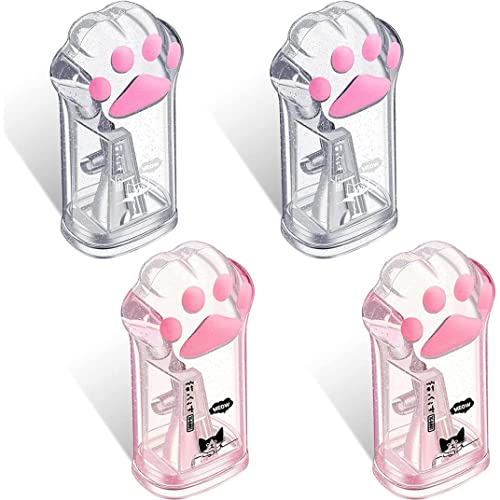 4PCS Manual Cat Claw Bleistift-Schärfer mit Deckel, niedliche, krallenförmige Bleistiftspitzer-Set für Kinder, Schule und Bürozubehör (Pink & Grey) von Dbvnnsy