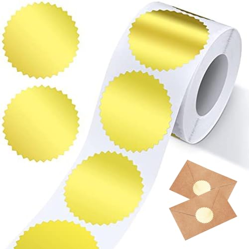 500 PCs, die Goldfolienaufkleber, 2 runde Goldhüllsiegelaufkleber mit gezackter Kante, selbstklebend für Umschläge, Notar, Auszeichnungen und Zertifikate von Dbvnnsy
