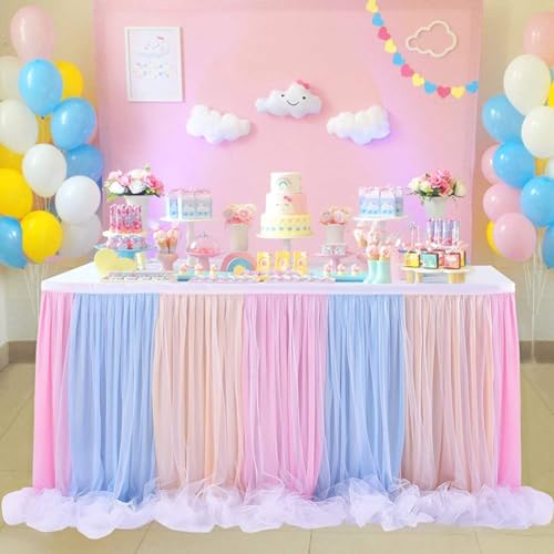 Dbvnnsy Tulle Tischrock für Themenparty, Babyparty und Hochzeit, Regenbogen -Tischrock für Rechteck oder runde Tische von Dbvnnsy