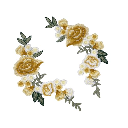 1 Paar Blumen-Stickerei-Flicken zum Aufnähen, handgefertigte bestickte Applikationen für Kleidung, Jacken, Basteldekoration von Dcaknri