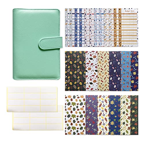 Leder-Bundbuch-Set mit 12 Blättern und 24 Aufklebern, Planer, Notizbuch, Tagebuch für Damen und Herren, Aufkleber, Etiketten, Geldumschläge, Geldbörse und monatliche Rechnungen, Organizer-Taschen für von Dcaknri