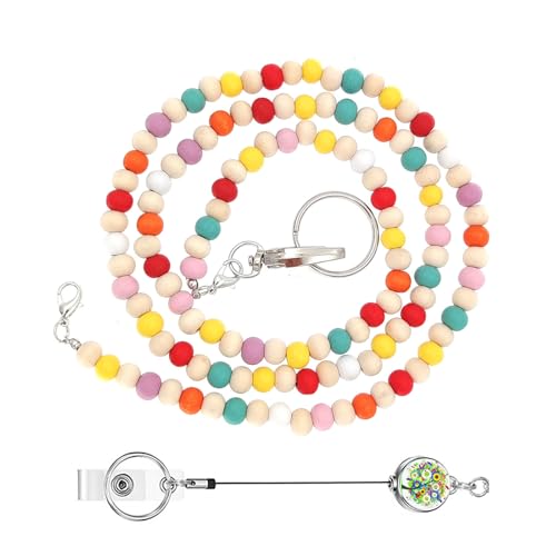 Schlüsselband mit Holzperlen, farbige Perlen, Halskette für Ausweise, Kartenhalter, einziehbar, für Frauen, Lehrer, Perlenband Schlüsselband mit Holzperlen, farbige Perlen, Halskette für Ausweise, Kartenhalter, einziehbar, für Frauen, Lehrer, Perlenband von Dcaknri