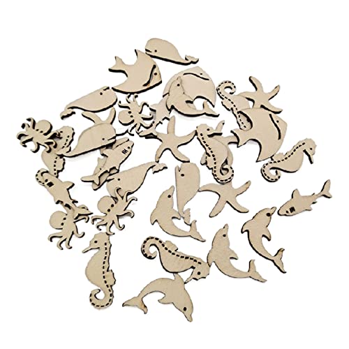 Set mit 100 Meerestier-Ausschnitten für Bastelarbeiten, Tafelaufsätze, Ornament, Urlaub, hängende Dekorationen, unlackierte Malerei von Dcaknri