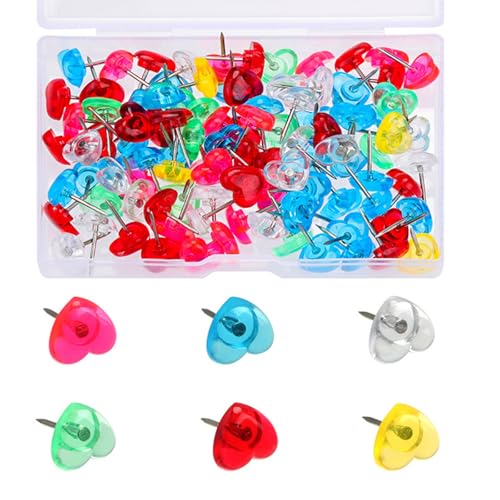 50/100/150 Stück Herz-Pinnnadeln für Schule, Büro, Pinnwand, Korktafel, Pinnwand, Zeichennadeln, Karte, buntes Herz von Dcfbkl