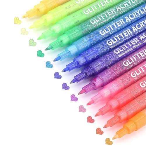 Dcluluwe Glitzer-Farbstifte, Selbstkonturierende Metallic-Marker in 12 Farben, Tinte auf Wasserbasis mit Spitze, DIY-Bastel-Grußkarten Dcluluwe Glitzer-Farbstifte, Selbstkonturierende Metallic-Marker in 12 Farben, Tinte auf Wasserbasis mit Spitze, DIY-Bastel-Grußkarten von Dcluluwe