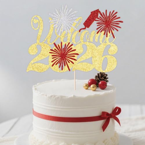 Dcokska Hello 2026 Tortenaufsatz, 2026 Happy New Year-Kuchenaufsatz, Silvester-Party-Kuchendekorationen, Willkommens-Partyzubehör 2026 (Willkommen 2026-5) von Dcokska
