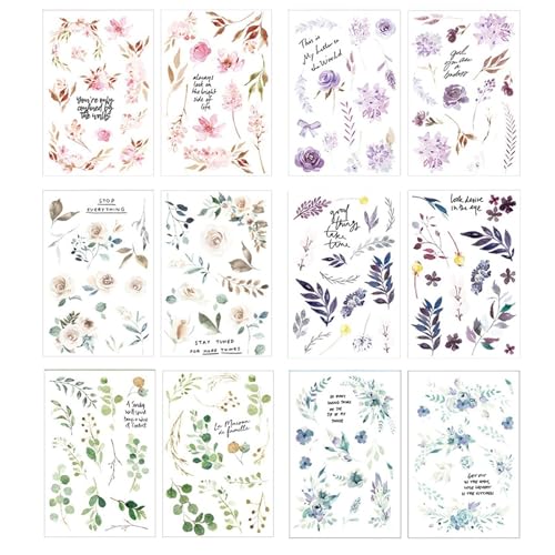 Dcsfadq 12 Blatt Rub On Transferaufkleber Blumen Blätter, Wasserdichtes Scrapbooking Sticker, DIY Deko Zubehör für Album, Tagebuch, Glas, Stofftaschen Dcsfadq 12 Blatt Rub On Transferaufkleber Blumen Blätter, Wasserdichtes Scrapbooking Sticker, DIY Deko Zubehör für Album, Tagebuch, Glas, Stofftaschen von Dcsfadq