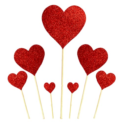 Dcsfadq 70 Stück Rote Herz Cupcake Toppers, Hochzeit Kuchendeko mit Glitzer Herzen, Muffin-Dekoration Tortendeko für Geburtstag Valentinstag Jahrestag Braut Party von Dcsfadq