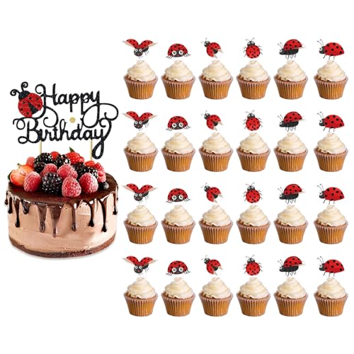 Dcsfadq Marienkäfer Cupcake Topper Set, 25 Stück Ladybug Geburtstag Deko Tortendekoration Happy Birthday Jungen Mädchen, Cake Topper Tortendeko für Geburtstagsparty Dcsfadq Marienkäfer Cupcake Topper Set, 25 Stück Ladybug Geburtstag Deko Tortendekoration Happy Birthday Jungen Mädchen, Cake Topper Tortendeko für Geburtstagsparty von Dcsfadq