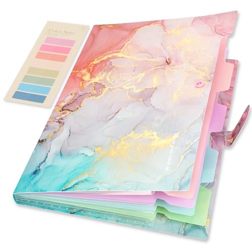 Ddaowanx Fächermappe, A4-Größe, Akkordeon-Kunststoff-Aktenordner, 5 Fächermappen für Dokumente, ästhetischer Ordner mit Etiketten, Papier-Organizer für Schule, Büro (lila Marmor) von Ddaowanx