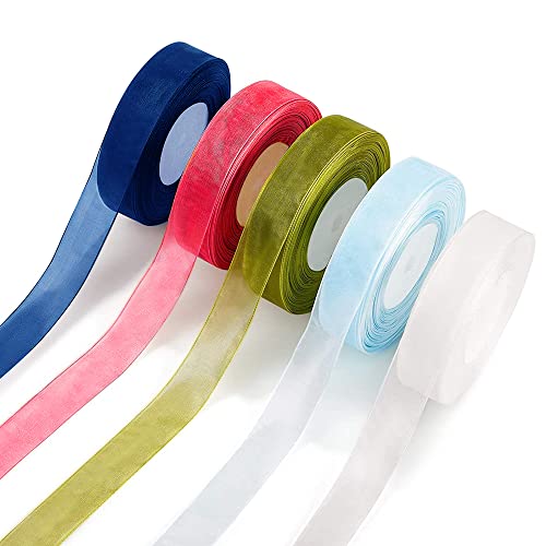 5 Stück Schleifenband Chiffon, Transparentes Chiffonband, Geschenkband Stoff, Satinband Hochzeit, für Geschenk Verpackung, Geburtstagsparty Dekoband, Kränze (Rot/Himmelblau/Hellgrün/Weiß/Dunkelblau) 5 Stück Schleifenband Chiffon, Transparentes Chiffonband, Geschenkband Stoff, Satinband Hochzeit, für Geschenk Verpackung, Geburtstagsparty Dekoband, Kränze (Rot/Himmelblau/Hellgrün/Weiß/Dunkelblau) von Ddff