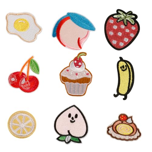 9 Stück Aufnäher für Kuchen, Erdbeere, bestickte Flicken aus der Obst-Serie, zum Aufbügeln, Reparaturflicken 9 Stück Aufnäher für Kuchen, Erdbeere, bestickte Flicken aus der Obst-Serie, zum Aufbügeln, Reparaturflicken von Ddujbtp