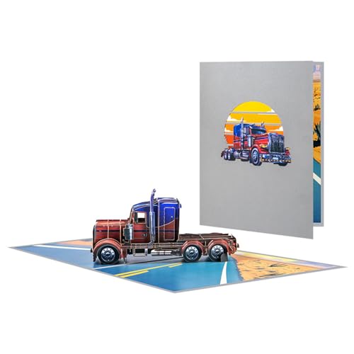 Filigrane 3D-Popup-Karte mit klassischem LKW, detaillierte 3D-Papier-Grußkarte mit klassischem Lastwagen von Ddujbtp