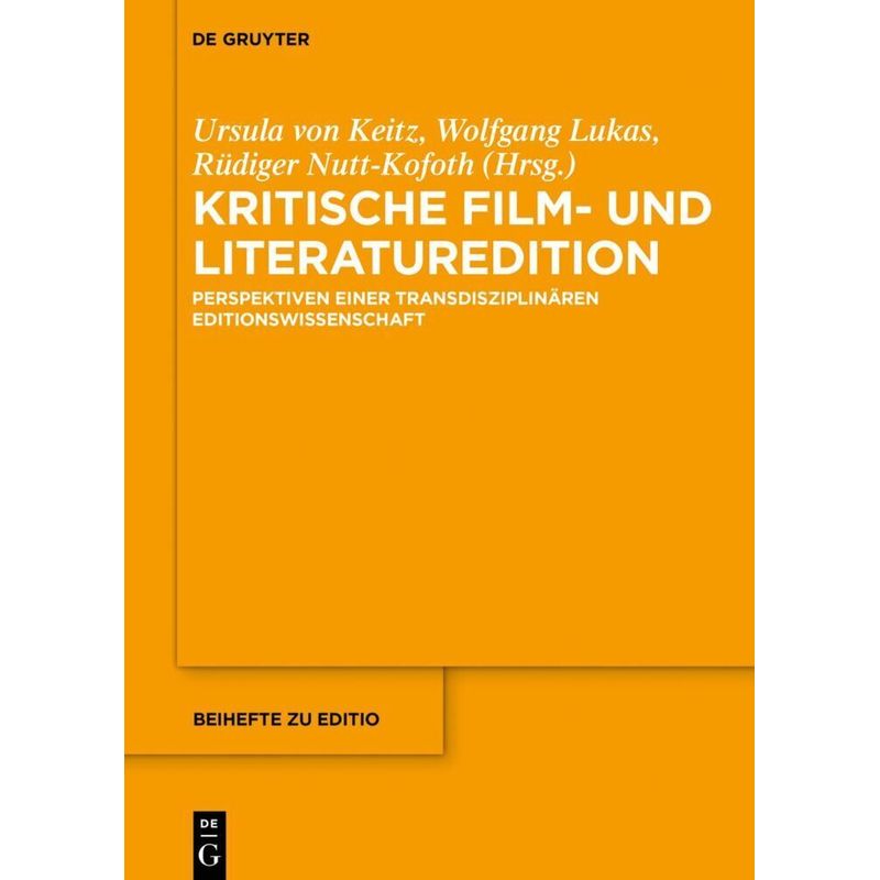 Kritische Film- Und Literaturedition, Gebunden von De Gruyter