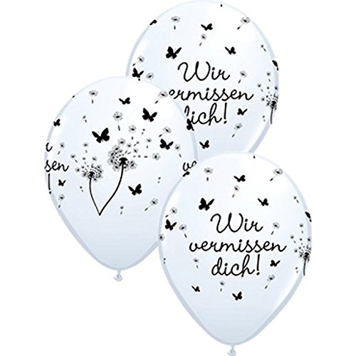 DeCoArt... SET 10 Luftballons Wir vermissen dich weiß 28 cm Ballongas geeignet und 10 Ballonverschlüsse Öko von DeCoArt... by Kathrin Friedenstab-Maschner
