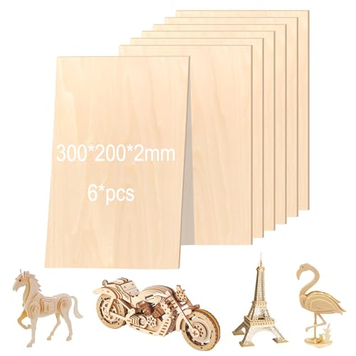 DeJivsin 6 Stück Sperrholz 300 * 200 * 2mm, Balsaholz 2mm, Sperrholzplatte, Lindensperrholz Holz Platten, Natürliche Balsaholzplatten für Laserprojekte, DIY Modell, Kunst und Handwerk, Gemälde von DeJivsin